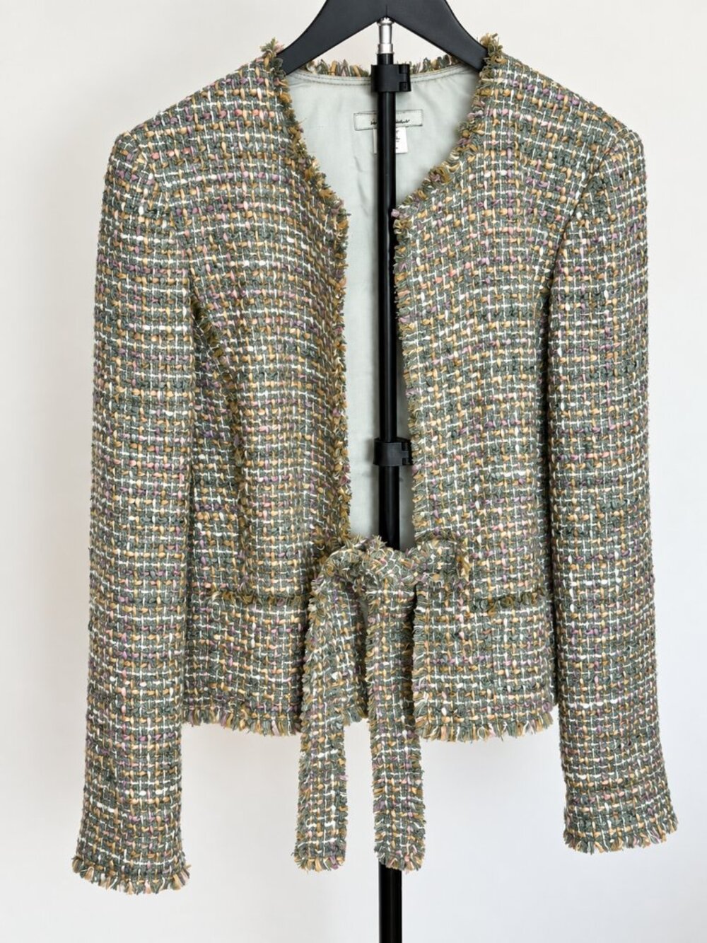 Vintage Textured Tweed Belted Jacket